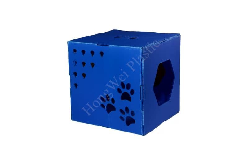 Blue corrugated cat house