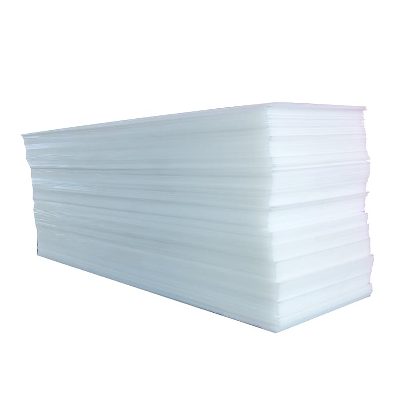 Large clean stack of translucent white PP cold-storage produce sheets