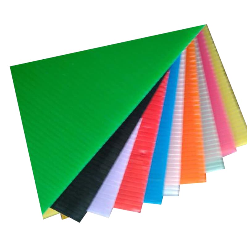 Fan arrangement of green, black, purple, red, blue and translucent sign board sheets