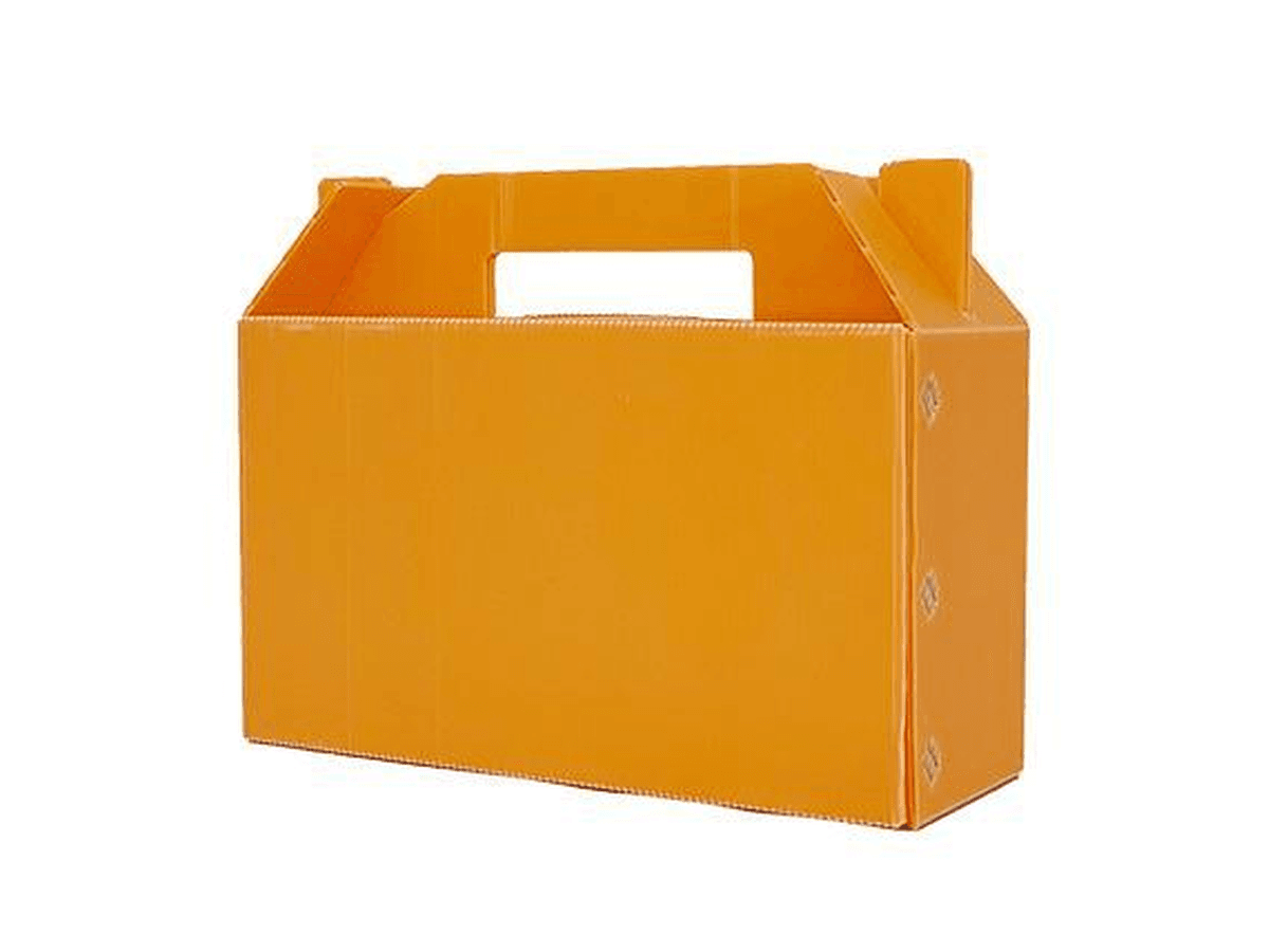 Orange PP corrugated food carry box with integrated handle